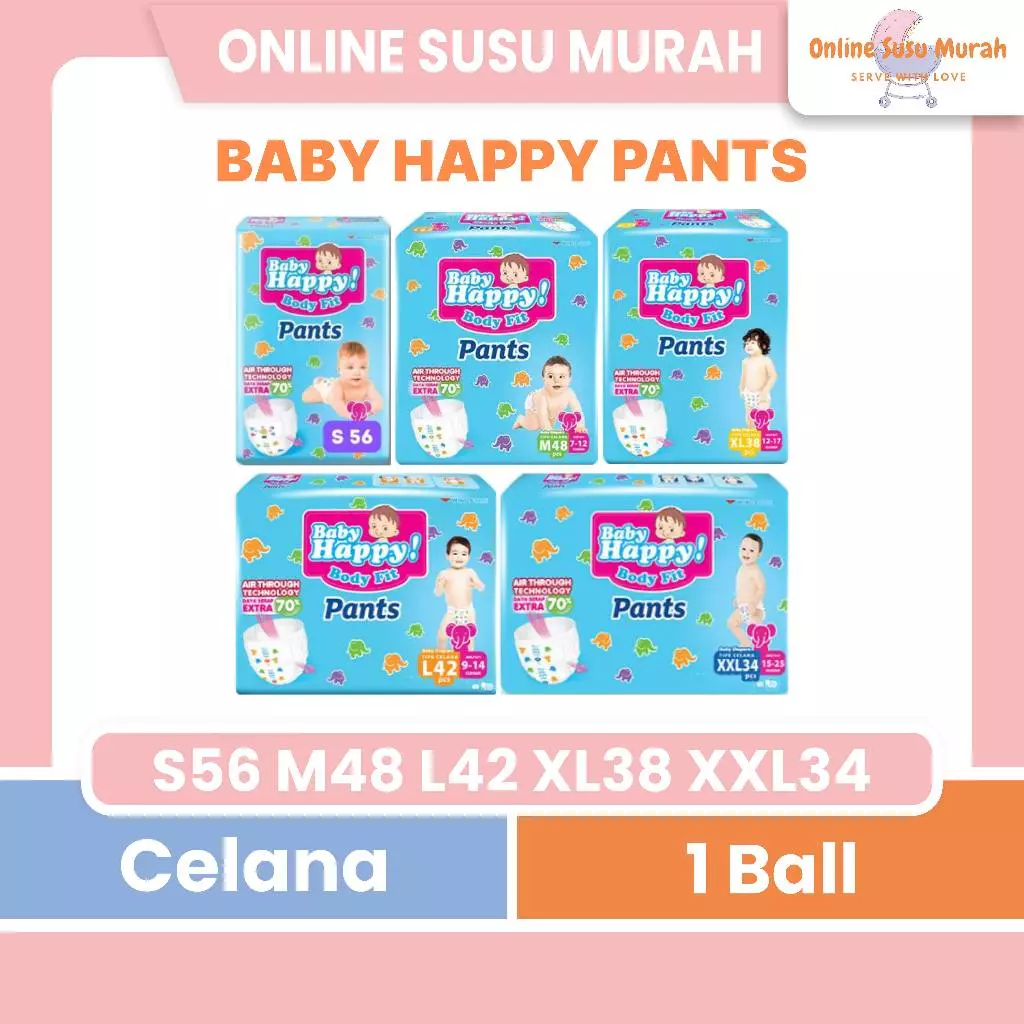 BABY HAPPY PANTS M48 L42 XL38 S56 XXL34 POPOK CELANA JUMBO PPKS