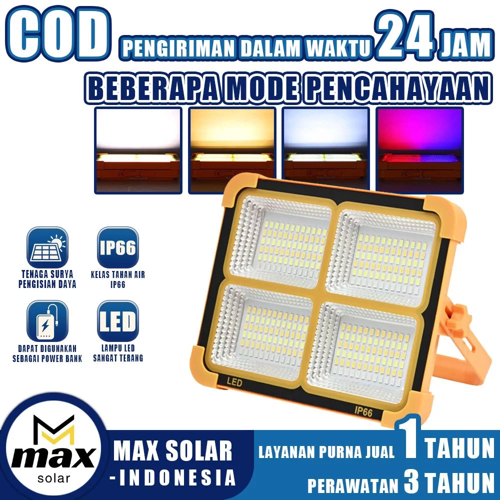 MAX SOLAR Lampu emergency surya 5000W Pencahayaan yang kuat Lampu emergency tahan 8 jam 100% Asli Upgrade Power Sel Surya Lampu Panel Garansi 3 tahun