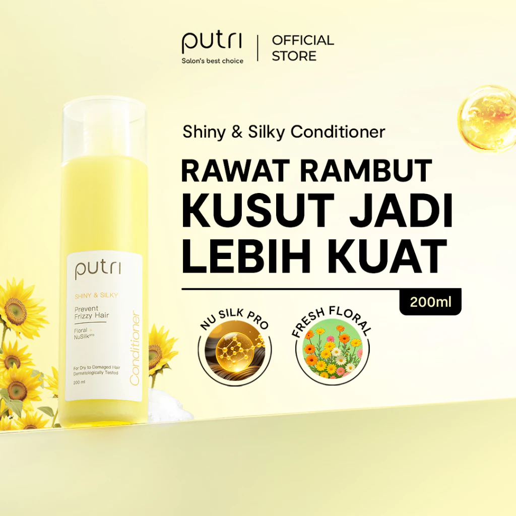 Putri Shiny & Silky Conditioner 200mL –  Rambut Lembut & Berkilau | Conditioner Wangi Tahan Lama | Conditioner Ala Spa| Cegah Rambut Frizzy | Conditoner Rambut Mengembang, Mudah Patah & Bercabang | Atasi Rambut Rontok & Rusak