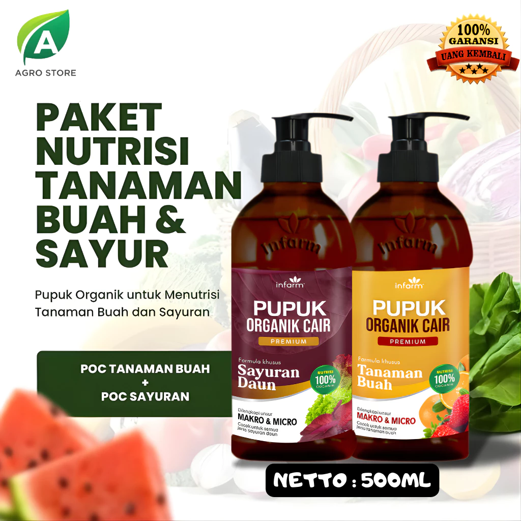 Paket Infarm Pupuk Organik Cair 500ml – POC Tanaman Buah & Sayur Premium | Penyubur Tanaman, Pupuk Buah & Sayuran, Pupuk Daun, Nutrisi Makro Mikro