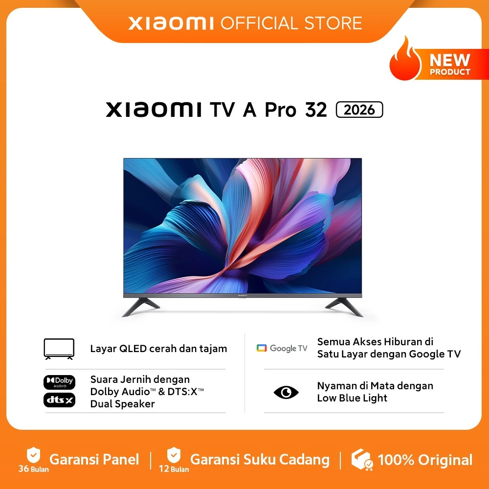 Xiaomi TV A Pro 32 2026 | Layar QLED cerah dan tajam |  Suara Jernih dengan Dolby Audio & DTS:X Dual Speaker | Nyaman di Mata dengan Low Blue Light | Semua Akses Hiburan di Satu Layar dengan Google TV  | Smart TV [Xiaomi Official Store]