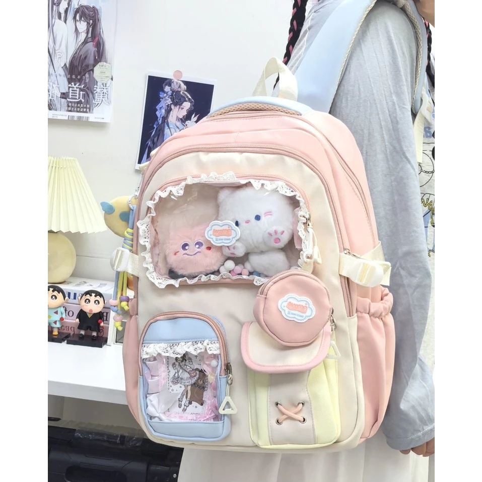 Tas Sekolah Anak Perempuan Warna Ransel Lucu Untuk Pelajar Kuliah Tas Ransel Laptop Transparan Y2K Berkapasitas Besar Backpack