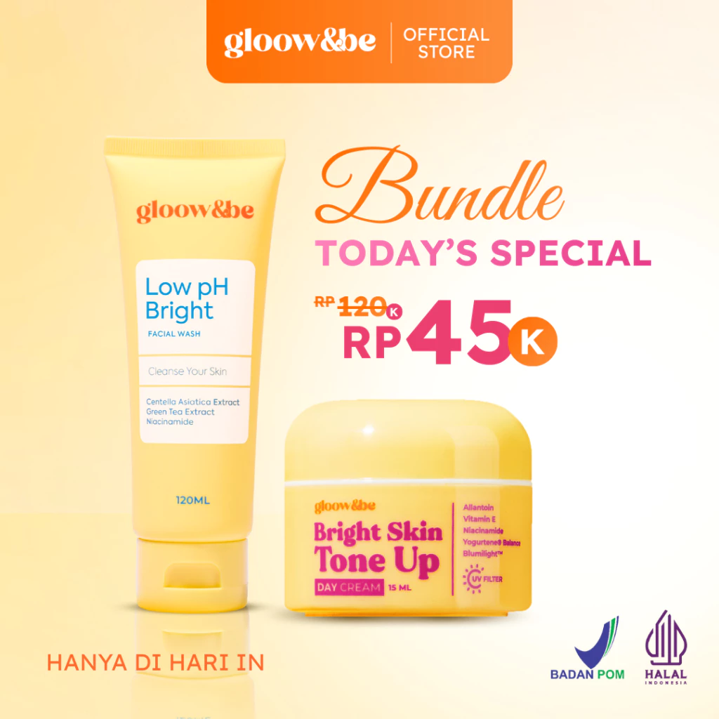 Bundle Special Gloow&be Low PH Kulit Sensitif Bright Facial Wash + Bright Skin Tone-Up Day Cream