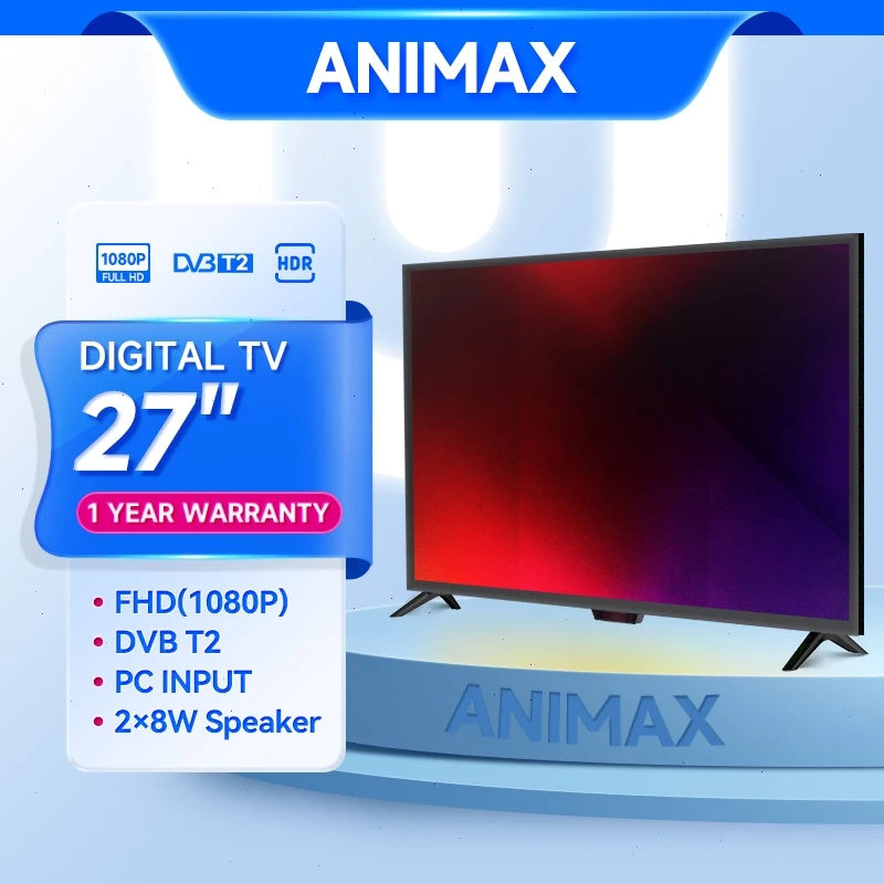 Animax Smart  Android 27 Inch TV 30 Inch 24 inch Digital TV LED DVB-T2 Youtube Wifi Monitor PC-AV(21/22/24/25/27)