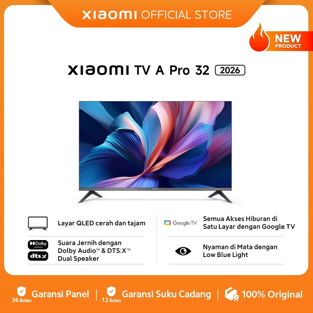 Xiaomi TV A Pro 32 2026 | Layar QLED cerah dan tajam |  Suara Jernih dengan Dolby Audio & DTS:X Dual Speaker | Nyaman di Mata dengan Low Blue Light | Semua Akses Hiburan di Satu Layar dengan Google TV  | Smart TV [Xiaomi Official Store]
