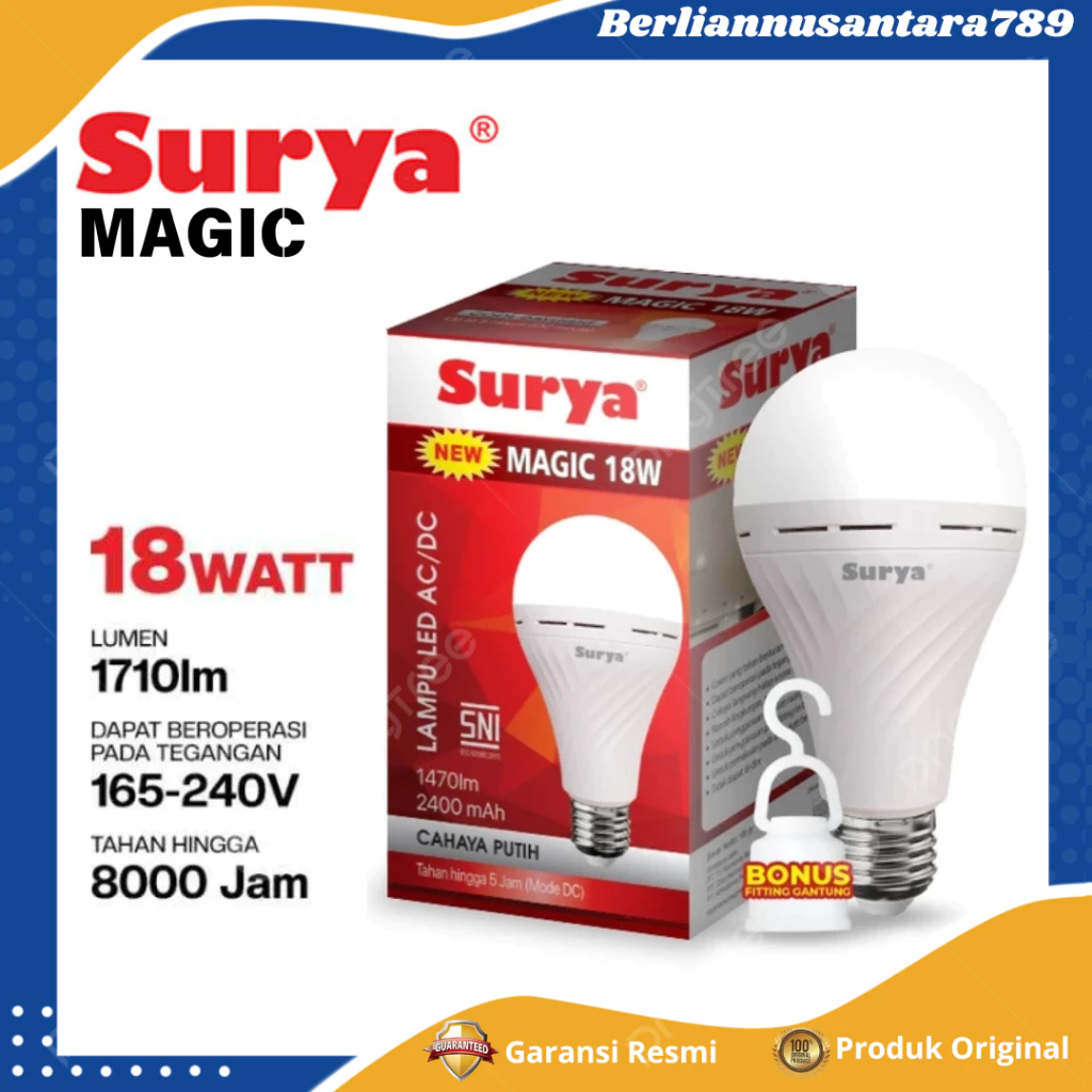 Surya Bohlam Lampu Emergency Magic 18Watt / 12 Watt / 9Watt Cahaya Putih - Garansi Resmi