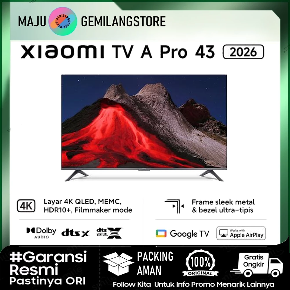 [ KHUSUS INSTANT ] Xiaomi TV A Pro 43 2026 | SMART GTV - Layar 4K QLED HDR10+ | Dolby Audio | Google TV | Apple Airplay + Saluran DIGITAL - GARANSI RESMI