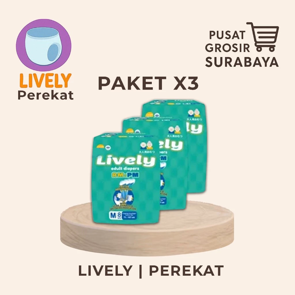 [PAKET 3 BALL] LIVELY Popok Dewasa Tipe Perekat Siang Malam M8 L7 XL6 - Adult Diapers Tape AM PM