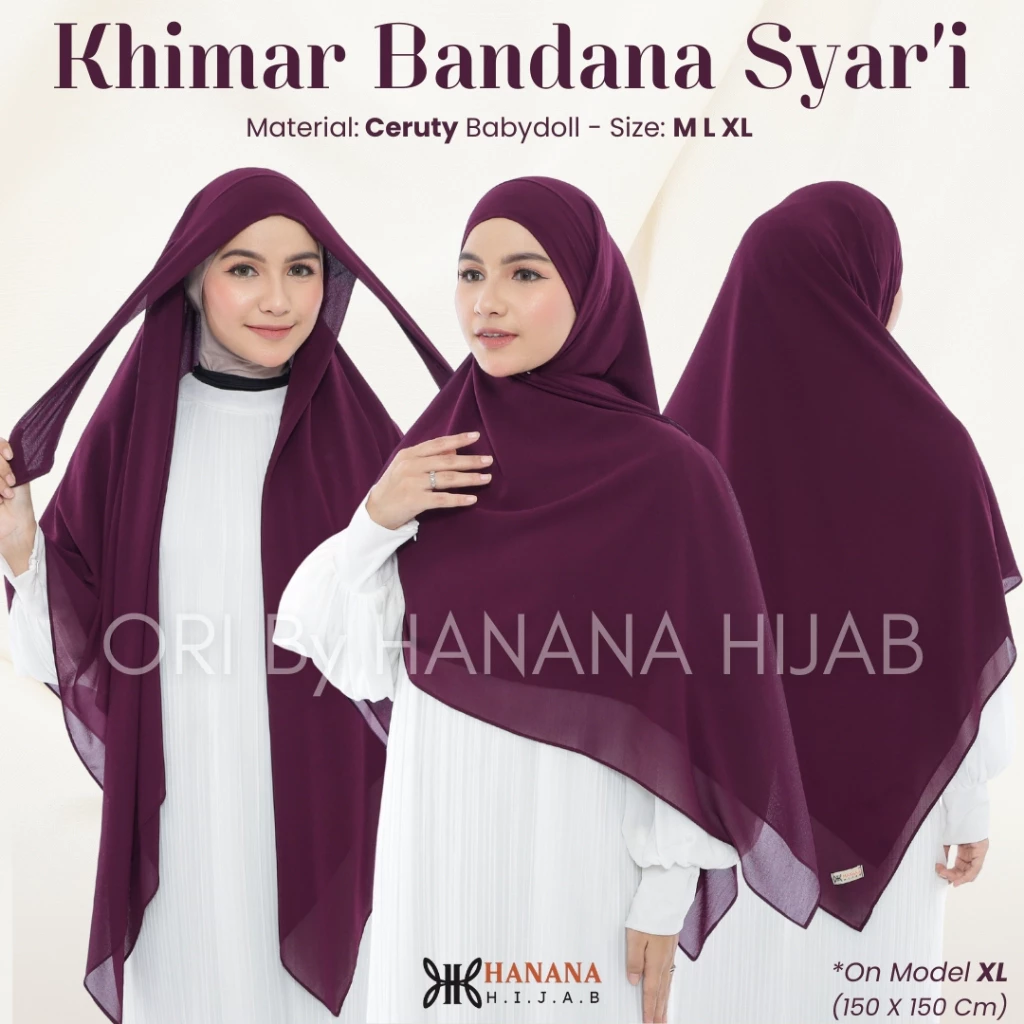 Khimar Bandana Syari  REALPICT Ori By Hanana Hijab Khiban Syar'i French Square Bandana Segitiban