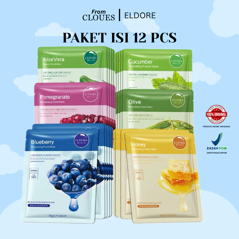 [BPOM] PAKET ISI 12 ELDORE Beauty Masker Facial Sheet Mask