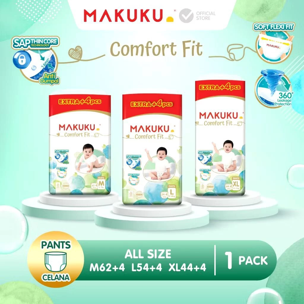 !! PROMO !! MAKUKU SAP DIAPERS COMFORT FIT SUPER JUMBO M62+4 // L54+4 KEMASAN BARU// XL44+4 KEMASAN BARU