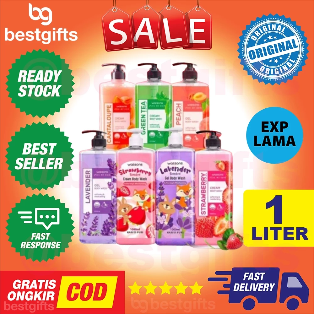 WATSONS GEL BODY WASH CREAM SABUN MANDI CAIR BADAN TUBUH HALUS LEMBAB LEMBUT AROMA WANGI 1 LITER