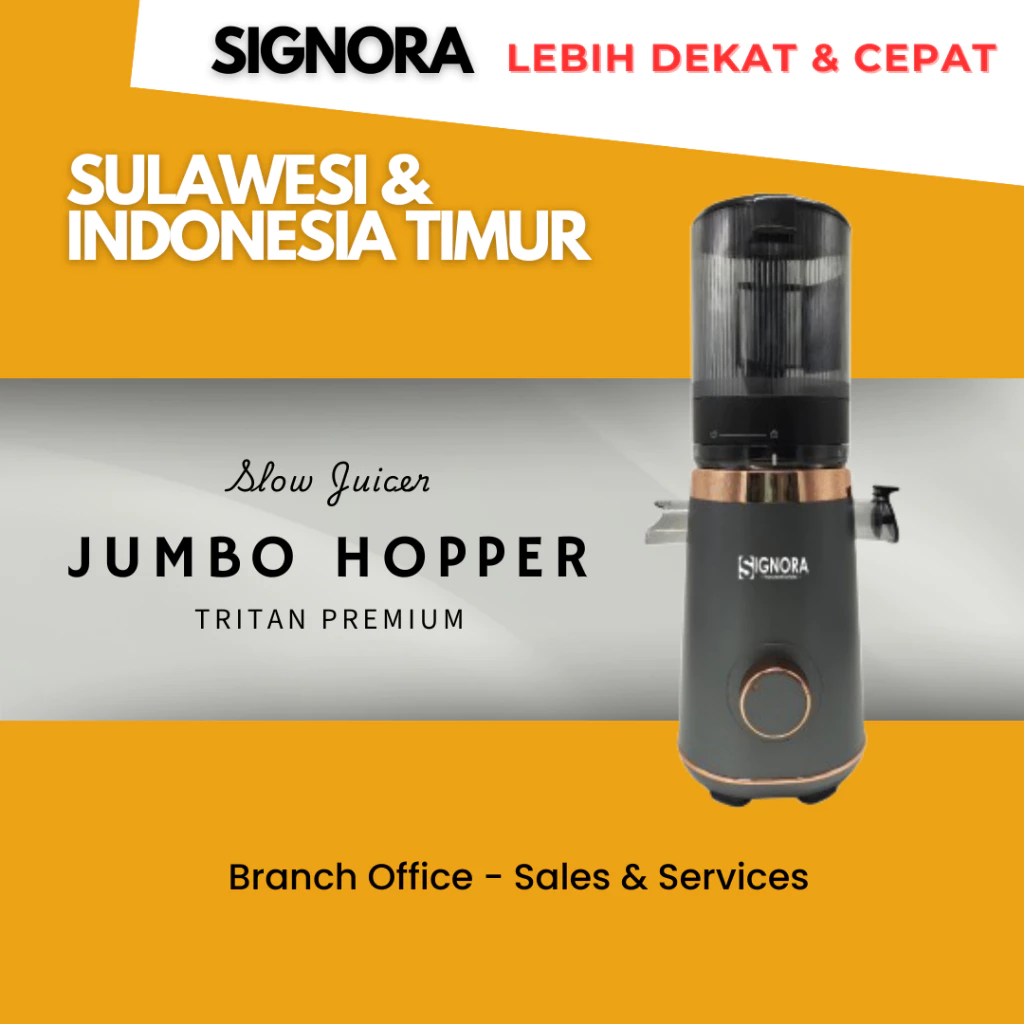 Signora Jumbo Hopper Slow Juicer, Diameter Gelas 12 Cm Muat Untuk Buah Utuh Tanpa Potong