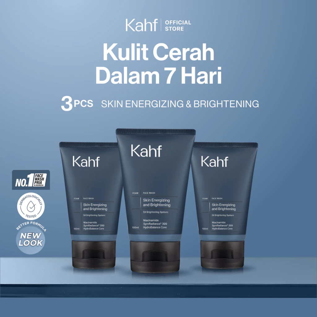 Triple Pack Kahf Face Wash Skin Energizing and Brightening 100 ml - 3 pcs Sabun Cuci Muka Pria Membantu Mencerahkan Wajah - 3in1 Daily Use, Niacinamide, Symradiance 399, Hydrating Skin Barrier, Moisturizer, Hydration, Lembab, Instan, Oil, Minyak