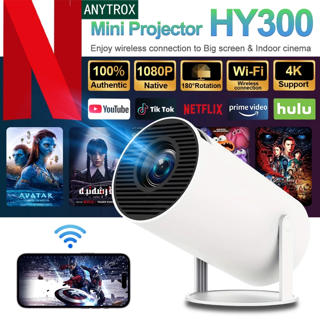 mini Proyektor HY300 Android 11.0 4K UHD Smart Proyektor WiFi6 Bluetooth 5.0 1GB+8GB for Home Cinema/Outdoor
