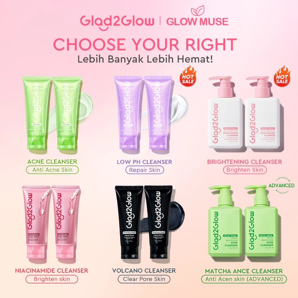 [100% ORI]Glad2Glow Facial Cleanser 2pcs Complete Series-Blueberry Repair /Milk /Acne Care/Instant Glow-facial wash sabun cuci muka skincare g2g