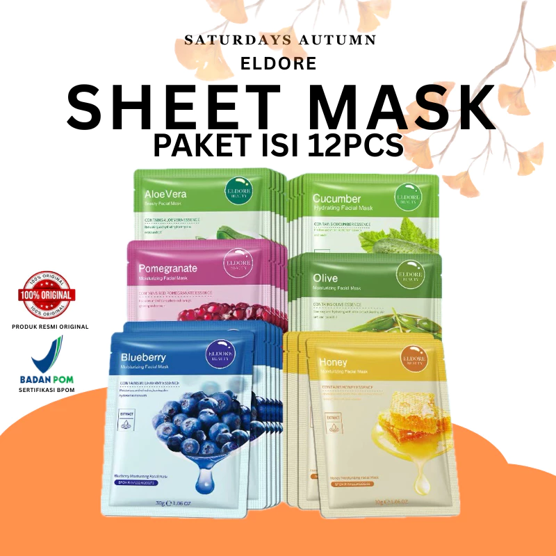 [BPOM] PAKET 12PCS ELDORE Sheet Mask - Masker Wajah