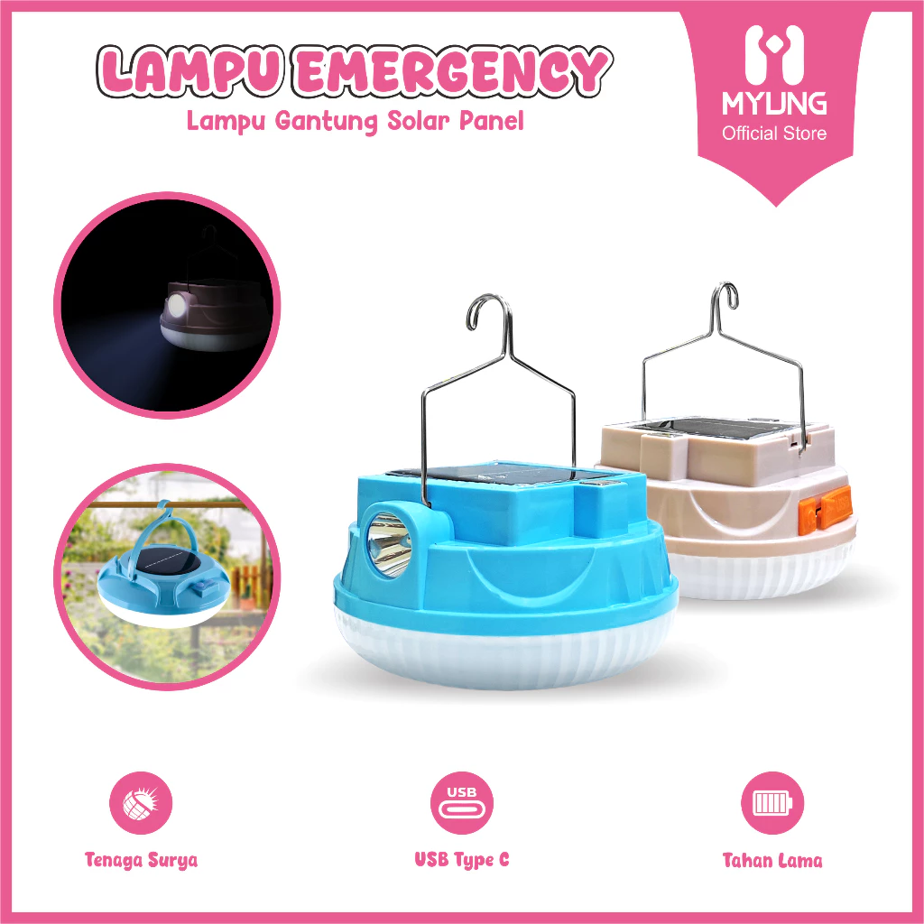 MYUNG Lampu Darurat LED Emergency UFO Senter Solar Panel Lampu Camping Super Terang LED Gantung Lampu Tanam Outdoor Listrik 300w 400w 500w