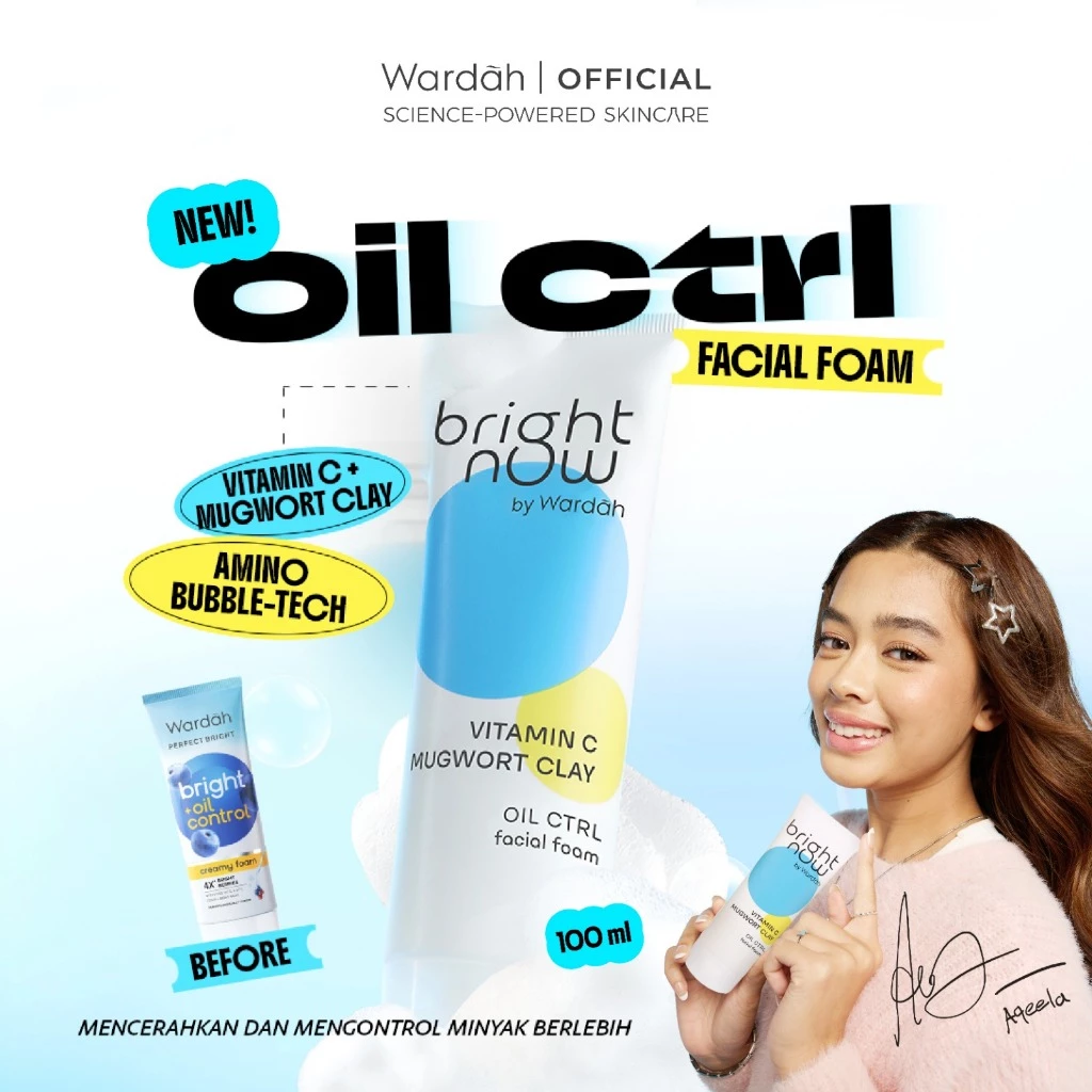 Wardah Perfect Bright Now Vitamin C Mugwort Clay Oil Ctrl Facial Foam - Facial Wash Untuk Kulit Kusam Berminyak, Mencerahkan, Vitamin C Mugwort Clay, Normal to Oily Skin - Skincare
