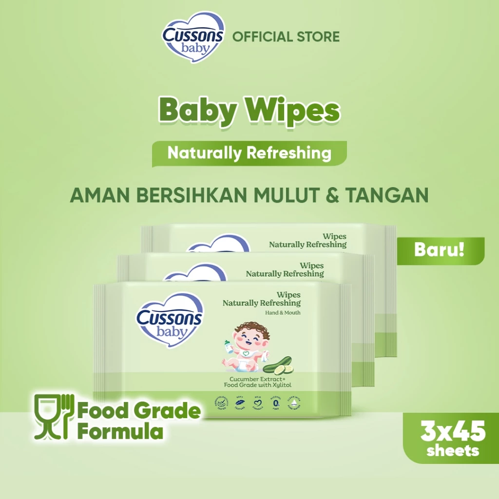 Cussons Baby Wipes Nat Refreshing-Tisu Basah Bayi-Ganti Popok 45's X3