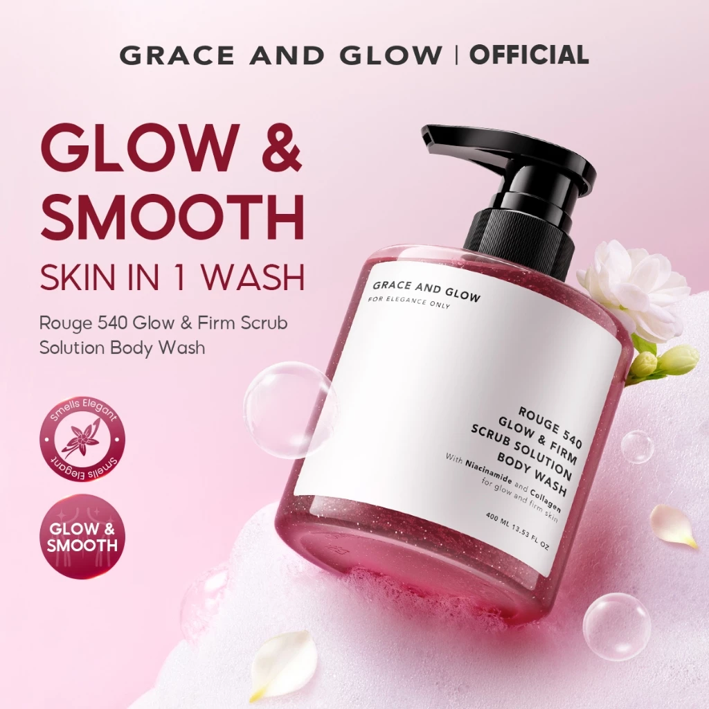 Grace and Glow Rouge 540 Gentle Scrub Body Wash | Shower Gel | - Sabun Mandi Cair untuk Mengencangkan Kulit Tubuh with Collagen