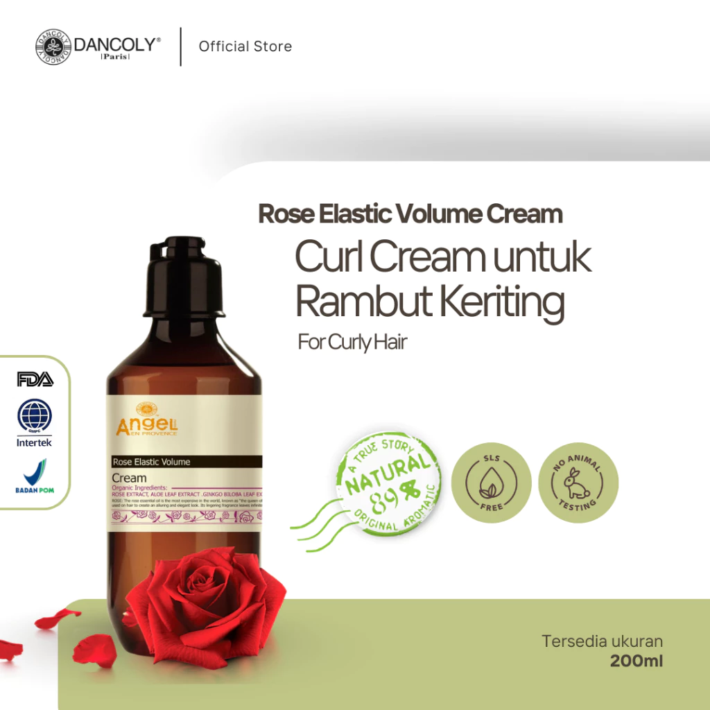 Dancoly Rose Elastic Volume Cream  200 ml | Curl Cream | Styling Cream untuk Rambut Dikeriting / Keriting Natural