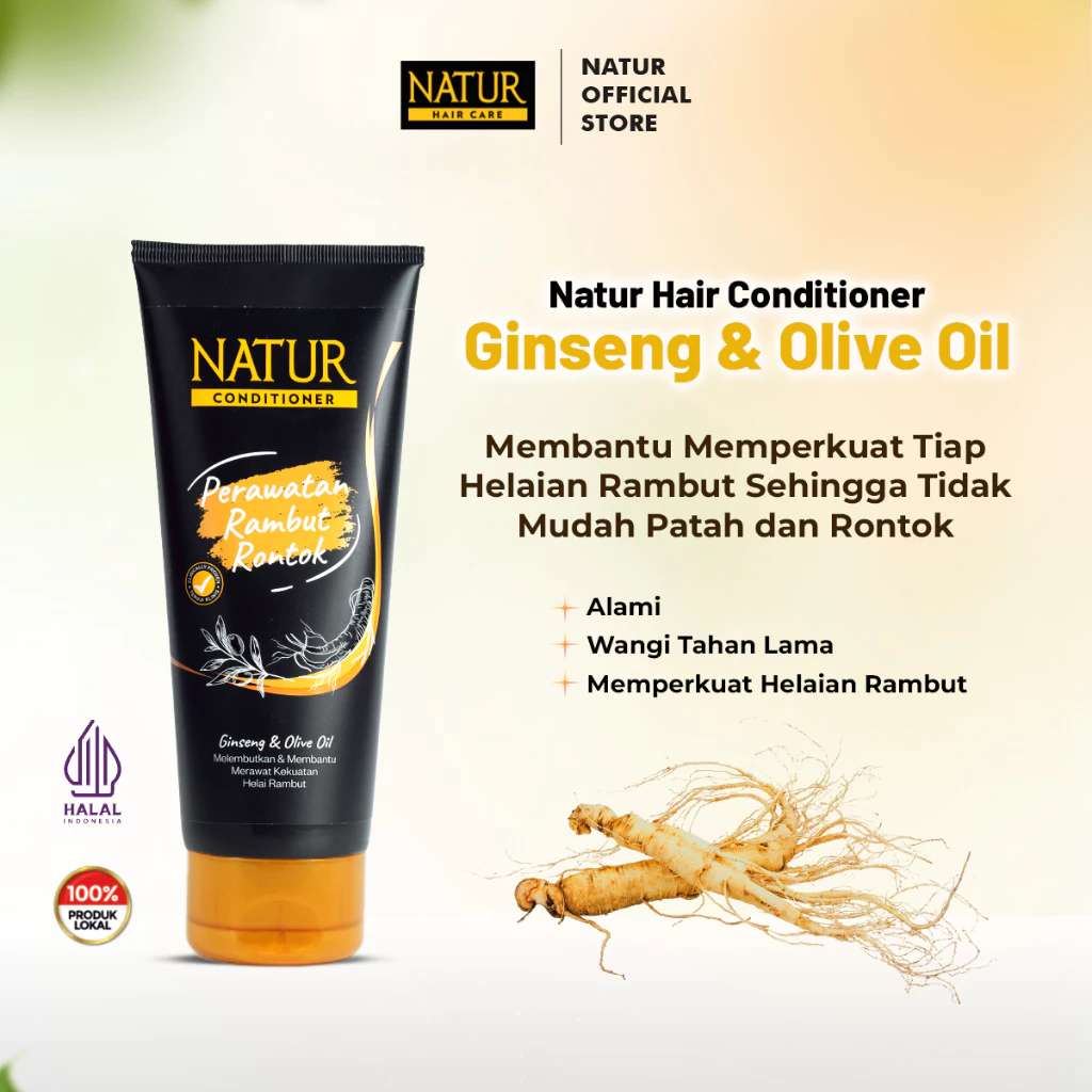 Natur Conditioner Ginseng 160 ml - Kondisioner Kekuatan Helai Rambut Rontok / Anti Hair Fall / Menguatkan Akar Rambut