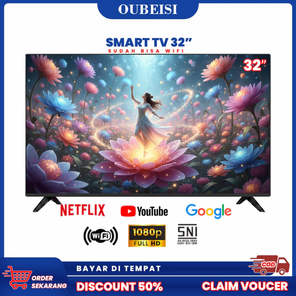 OUBEISI Smart TV LED 19/21/22/24/25 inch tv Digital  tv Android Televisi Netflix/YouTube - WiFi/HDMI/USB (TCLG-S32A) Garansi satu tahun Garansi tiga tahun