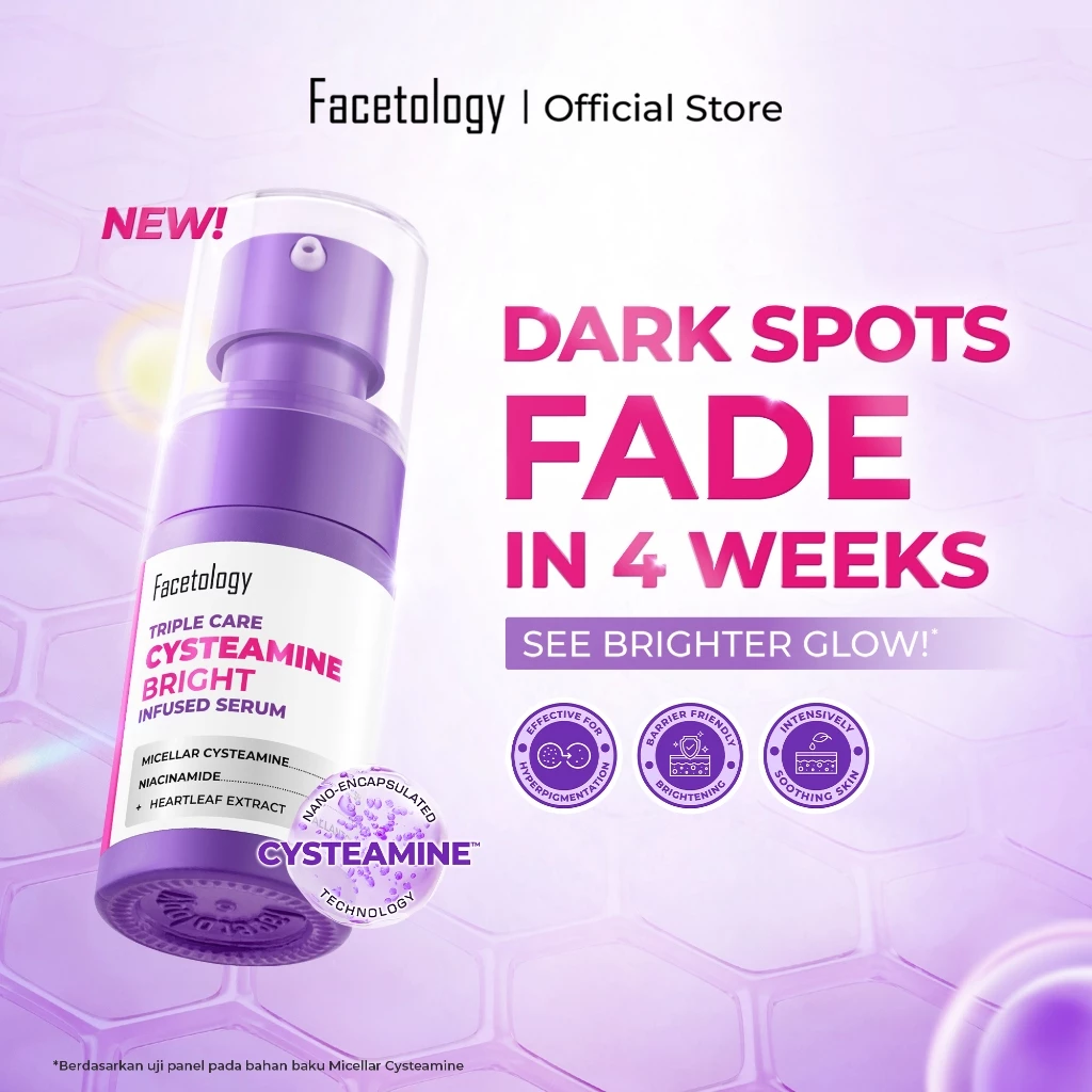 Facetology Triple Care Cysteamine Bright Infused Serum 15ml Serum Untuk Flek Hitam Meratakan Warna Kulit Dark Spot Brightening Serum dengan Niacinamide
