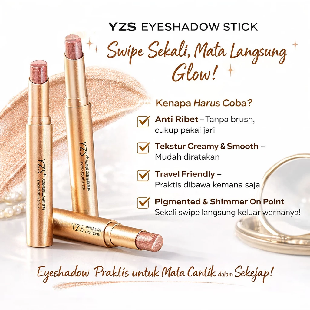 Eyeshadow Stick 3 Warna Matte Shimmer YZS Makeup Mata Tahan Lama Mudah Dipakai Pemula
