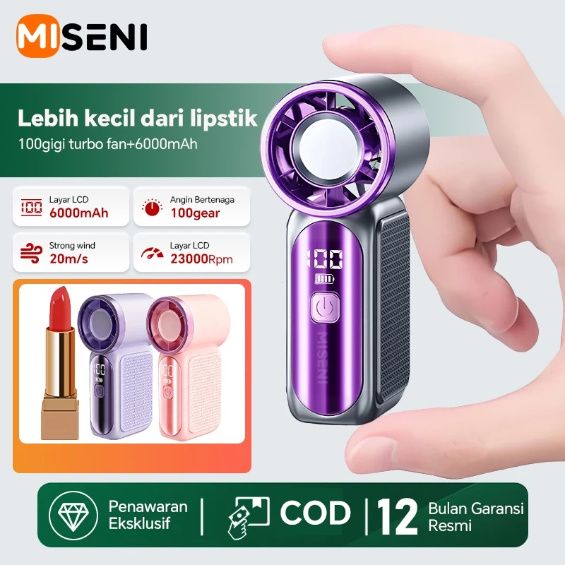 MISENI Portable Mini Super Kencang Kipas Angin Tangan Genggam Turbo Dengan Daya 100gigi Strong Wind Fan Tahan Lama Yang Dapa Disesuaikan Alat Penurun Suhu Musim Panas