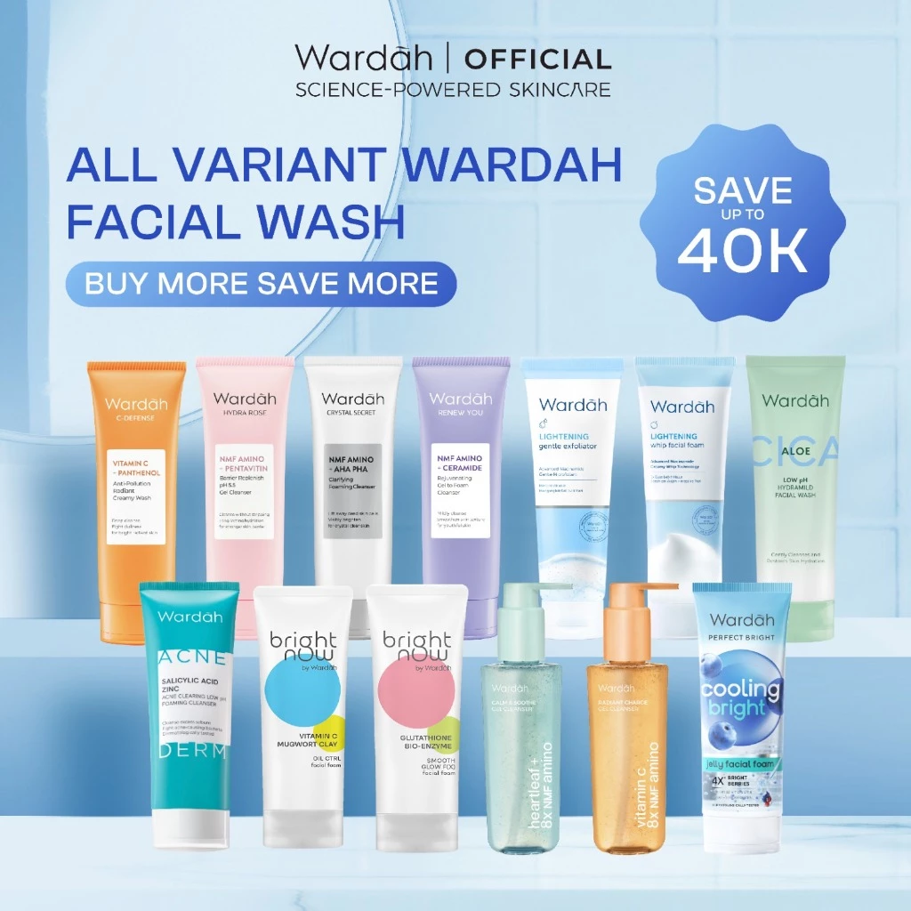 WARDAH Facial Wash All Series - Acnederm, C-Defense, Lightening, Perfect Bright, Nature Daily, Crystal Secret, Renew You, Hydra Rose, NMF Amino Gel Cleanser - Face Wash, Sabun Cuci Muka - Skincare