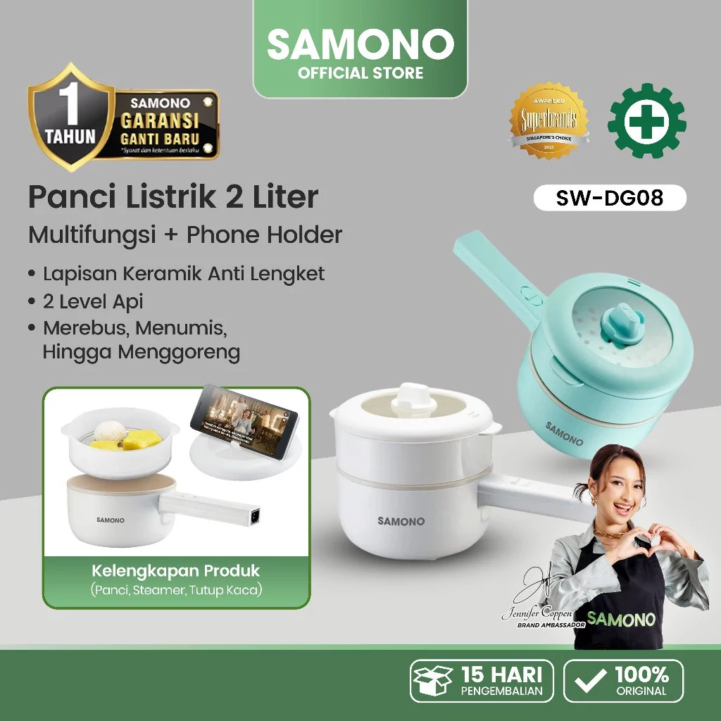 SAMONO Panci Listrik 2L Anti Lengket Alat Dapur Alat Masak Listrik Panci Mpasi Bayi Kukusan Listrik DG08