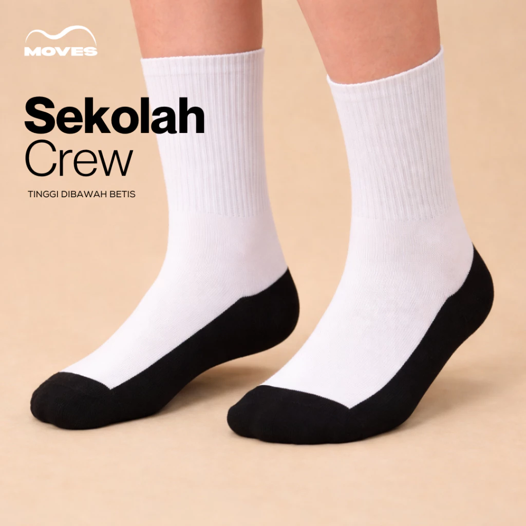 Moves Sekolah Crew - Kaos Kaki Sekolah SD SMP SMA Premium Telapak Hitam Halus Menyerap Keringat