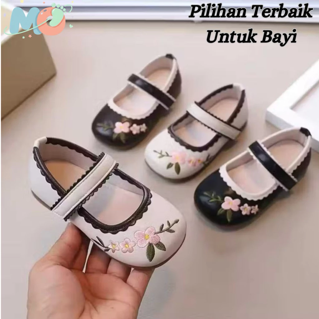MBO Sepatu Bayi Perempuan BORDIR BUNGA Prewalker 0-12 Bulan Baby Shoes Cewek Terbaru Murah