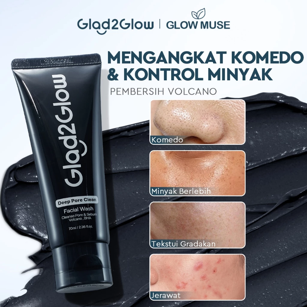 [100% ORI]Glad2glow Deep Pore VOLCANIC ASH + BHA Clean Facial Wash Face Wash Cleanser Sabun Cuci Muka Pembersih Pencuci Muka Kering Kotoran Membersihkan Berjerawat Wajah Mencerahkan Ceramide
