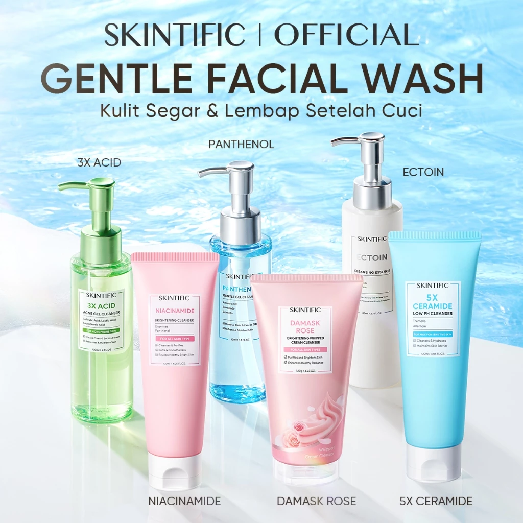 SKINTIFIC - Cleanser Series All-in-1 | Rose Glowing / Niacinamide Brightening/ 3X Acid Acne Calming/ Ectoin Essence /Panthenol Gentle Gel/ Low pH 5X Ceramide Cleanser/Amino Acid Barrier Facial Wash Sabun Cuci Muka Kulit Berjewat