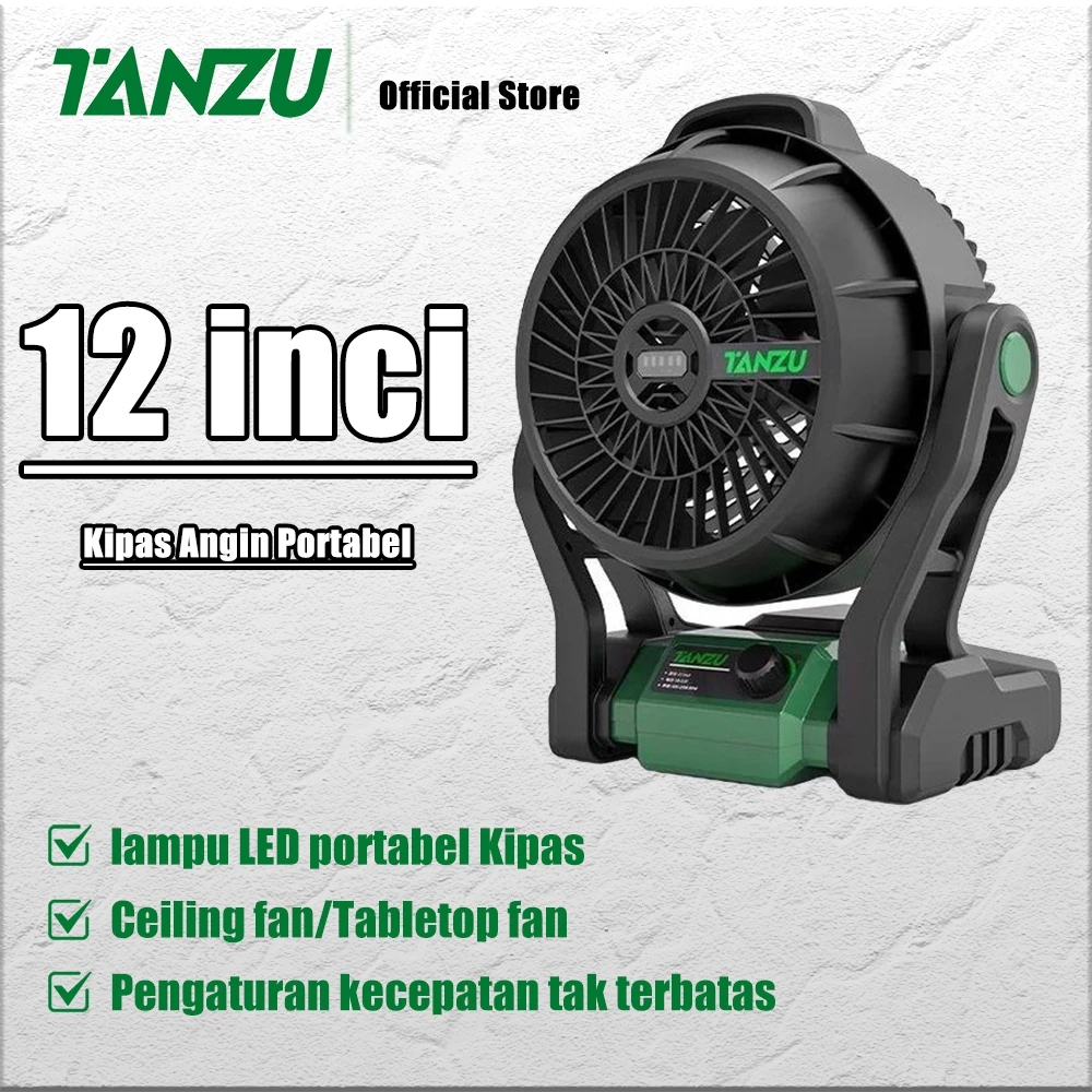 TANZU Kipas baterai lithium lampu LED portabel 12 inci dengan masa pakai baterai yang sangat lama, dapat digunakan di rumah, di luar ruangan, berkemah, dan tempat lainnya