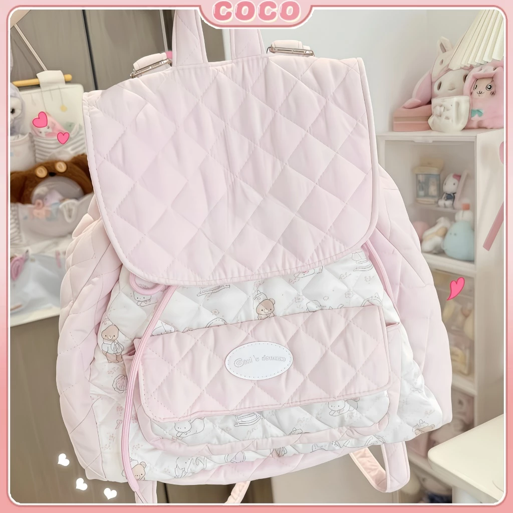 Tas Ransel Wanita Pink Ballet Core Korean Style Aesthetic Backpack Lucu Kapasitas Besar Tas Sekolah Kuliah Cewek Kawaii