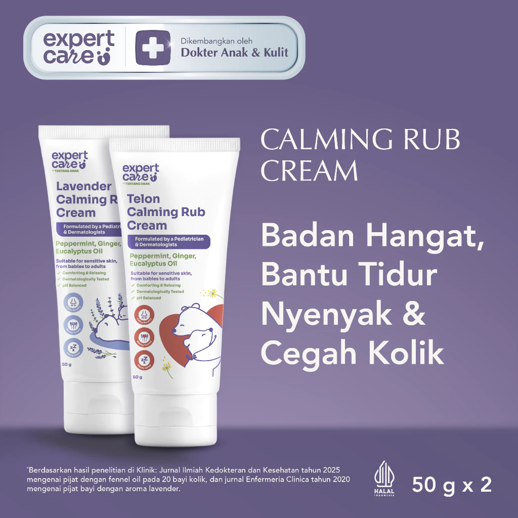 Expert Care Calming Rub Cream 50 g - Telon & Lavender dengan Eucalyptus & Menthol - Krim Calming Rub Anti Kembung