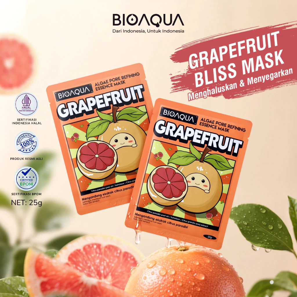 BIOAQUA Masker Sheet Mask Vegetables and Fruits Series Natural Plant Essence Face Mask Masker/Hydrating/Brightening Masker Wajah BPOM