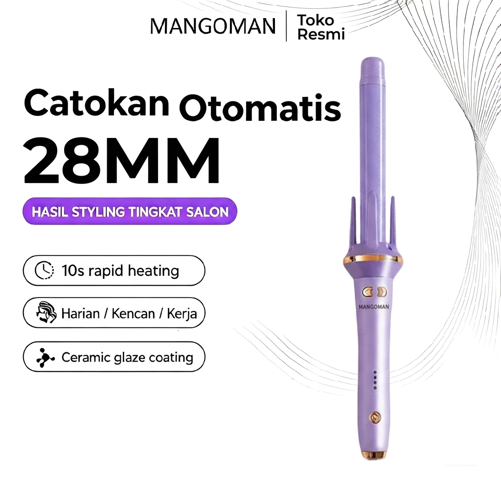 MANGOMAN Catokan Curly Otomatis Catokan Keriting Rambut Alat Pengeriting Rambut Keramik 28mm/32mm Libra Curly Styler 2in1 Cepat Panas Mudah Pakai