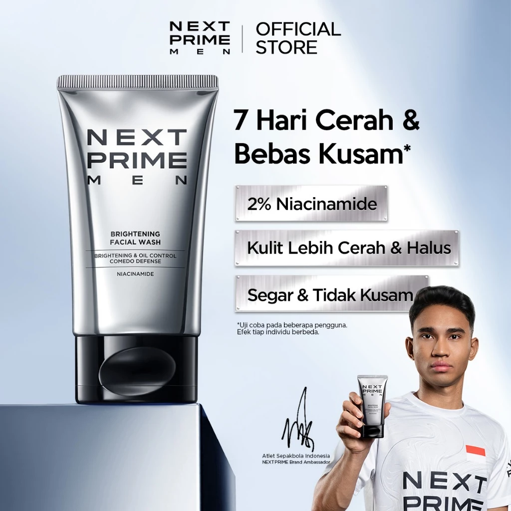 NEXTPRIME Brightening Facial Wash 100gr –2% Niacinamide face wash / Lembut / Acne / Mencerahkan kulit / sabun muka pria / pembersih wajah / sabun cuci muka pria / skincare pria / pencuci muka / sabun wajah / cleanser / next prime men face wash