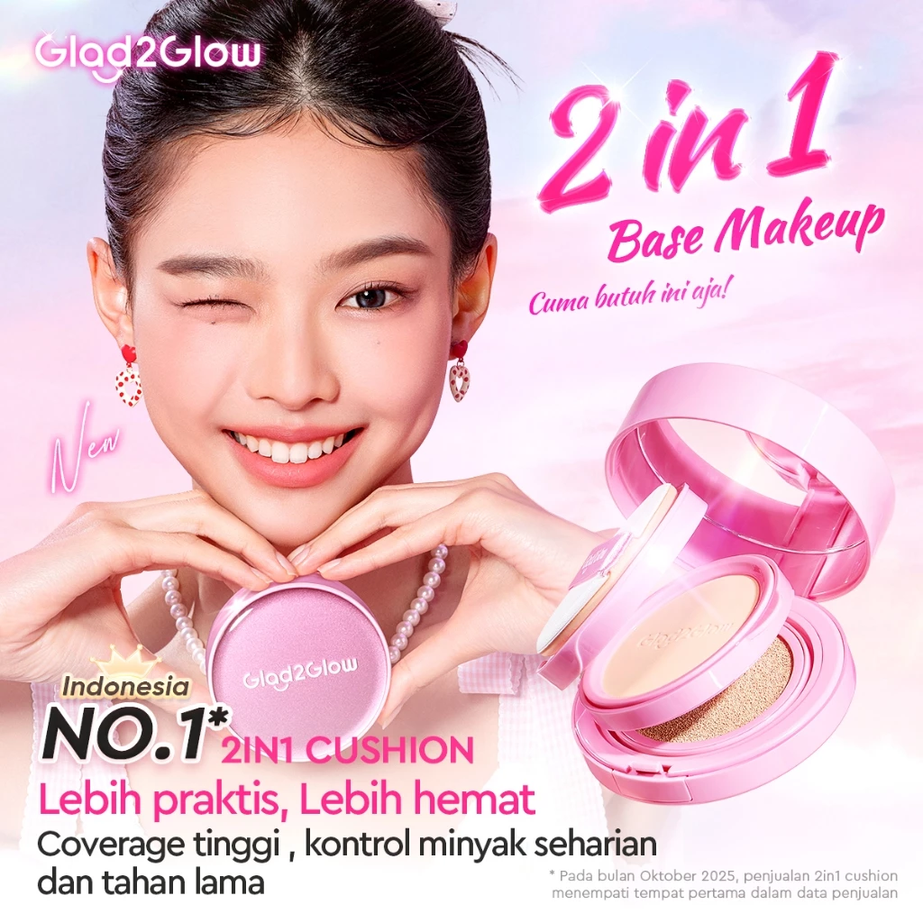 Glad2Glow 2in1 Perfect Pair Cushion Powder Foundation & Lip serum Waterproof Make Up Setting BB Cream Concealer Foundation bedak padat Wajah  Cover Tinggi  long lasting Tahan 12Jam tahan lama Velvet To Matte skin tint g2g