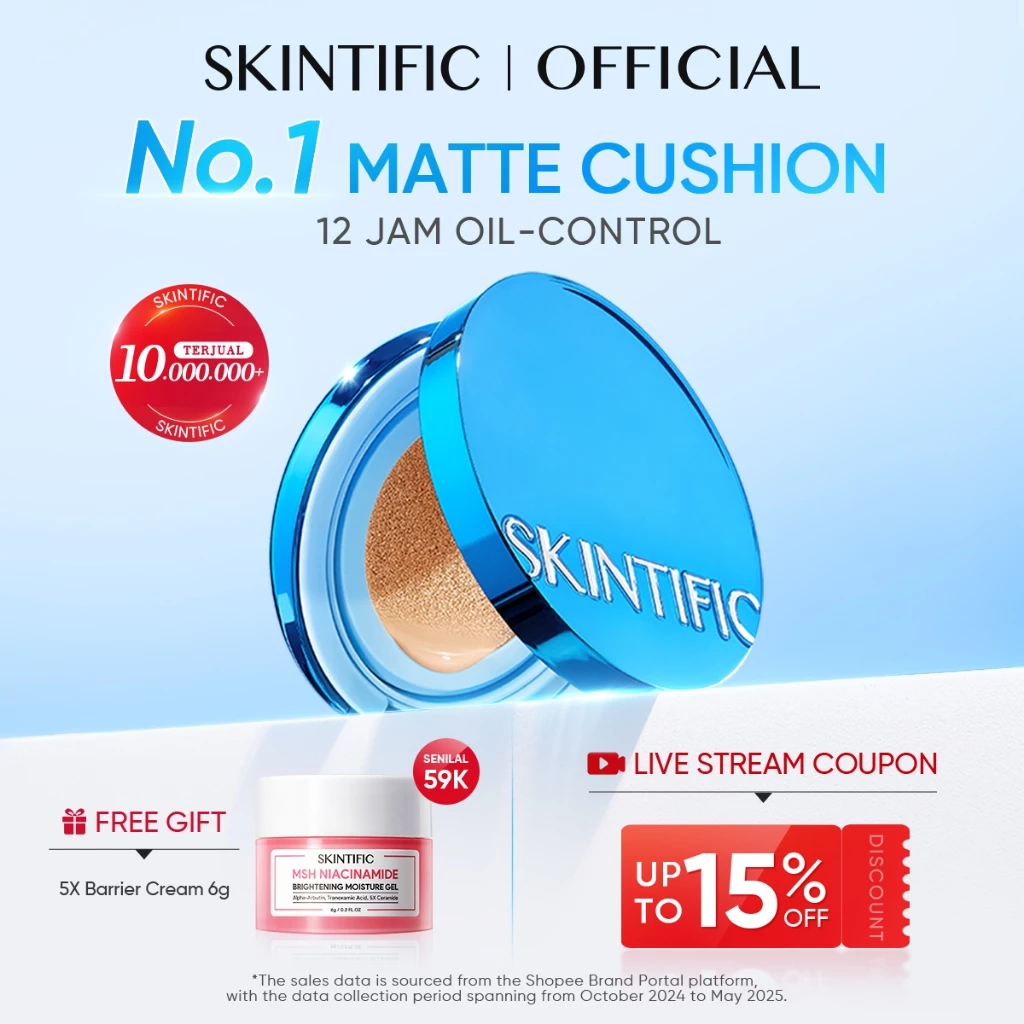 SKINTIFIC - Perfect Stay Velvet Matte Cushion| MINI SIZE Travel Friendly Matte Finish Cocok untuk Kulit Berminyak Berjerawat&Semua Non-Comedogenic Refill Foundation Compact Oil-Control Flawless BB Cream Makeup bedak padat Skin Tint concealer