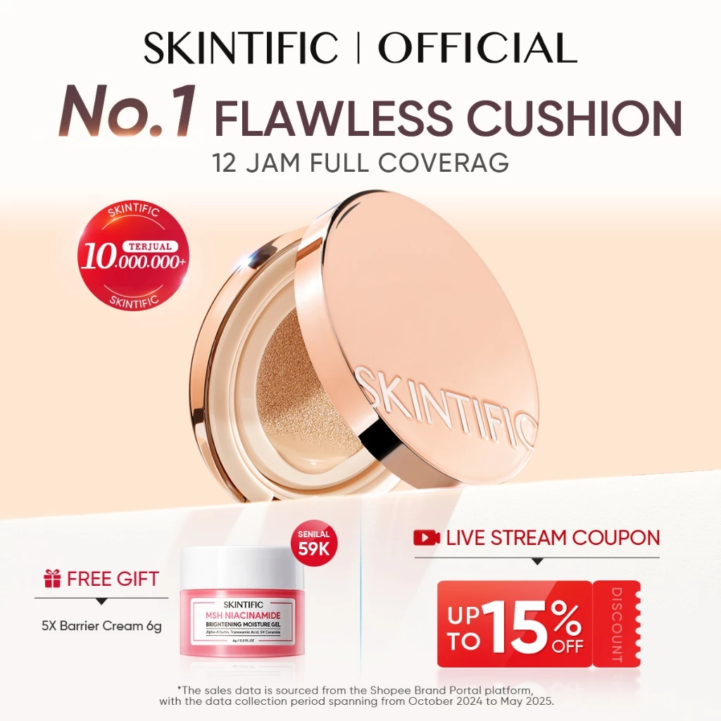 SKINTIFIC - Cover All Perfect Cushion|Flawless & Glow Finish Cocok untuk Kulit Berminyak Berjerawat & Semua High Coverage Concealer Non-Comedogenic Skin Tint Foundation Makeup BB Cream Kosmetik Refill Bedak Padat Kosmetik Wajah Compact Powder oil control