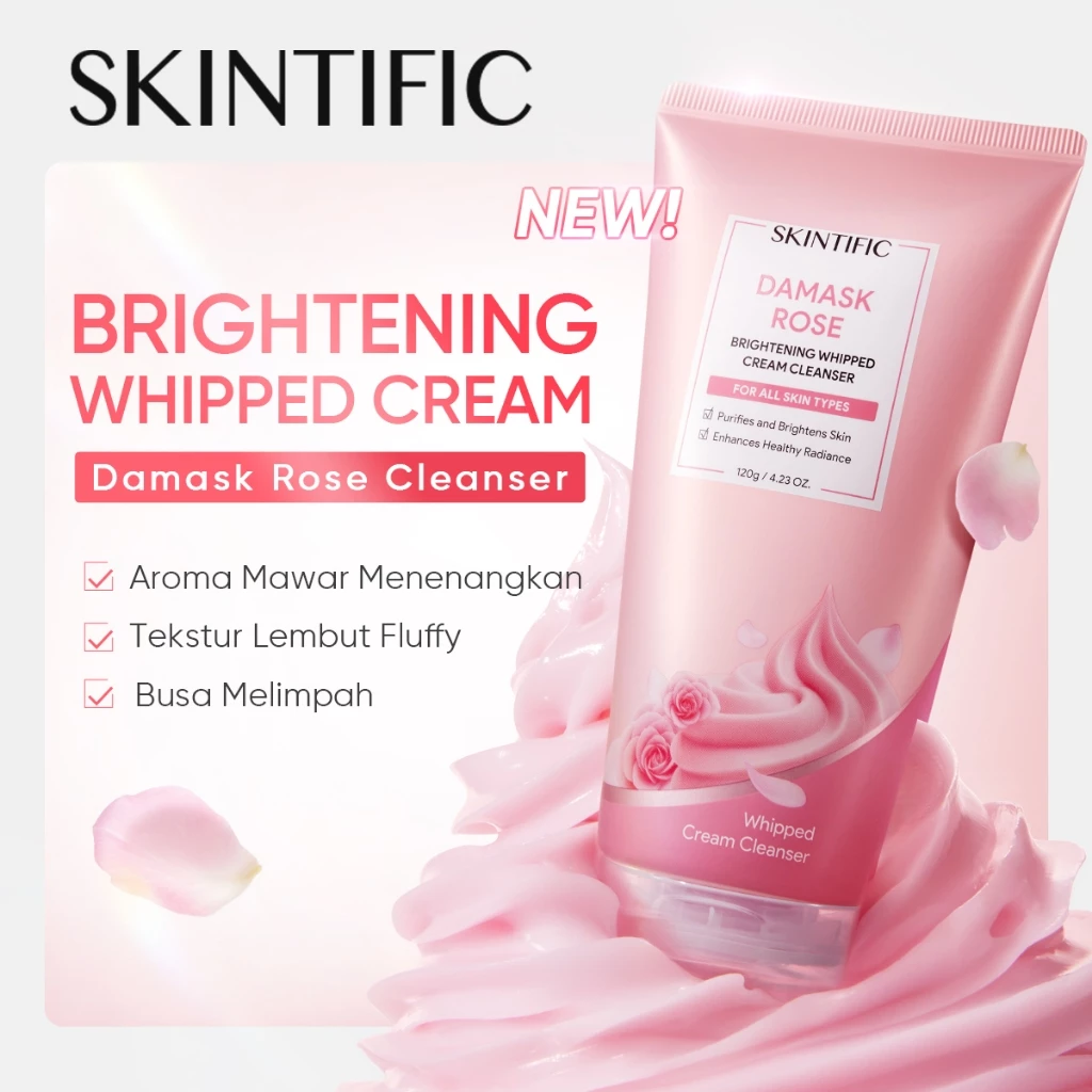 [NEW!] SKINTIFIC - Damask Rose Brightening Whipped Cream Cleanser 120g | Glowing Gentle Soft Foamy Facial Wash Skincare Sabun Cuci Muka Busa Halus Lembut Cleanser Wajah Natrural Radiance Oil-control All Skin Types
