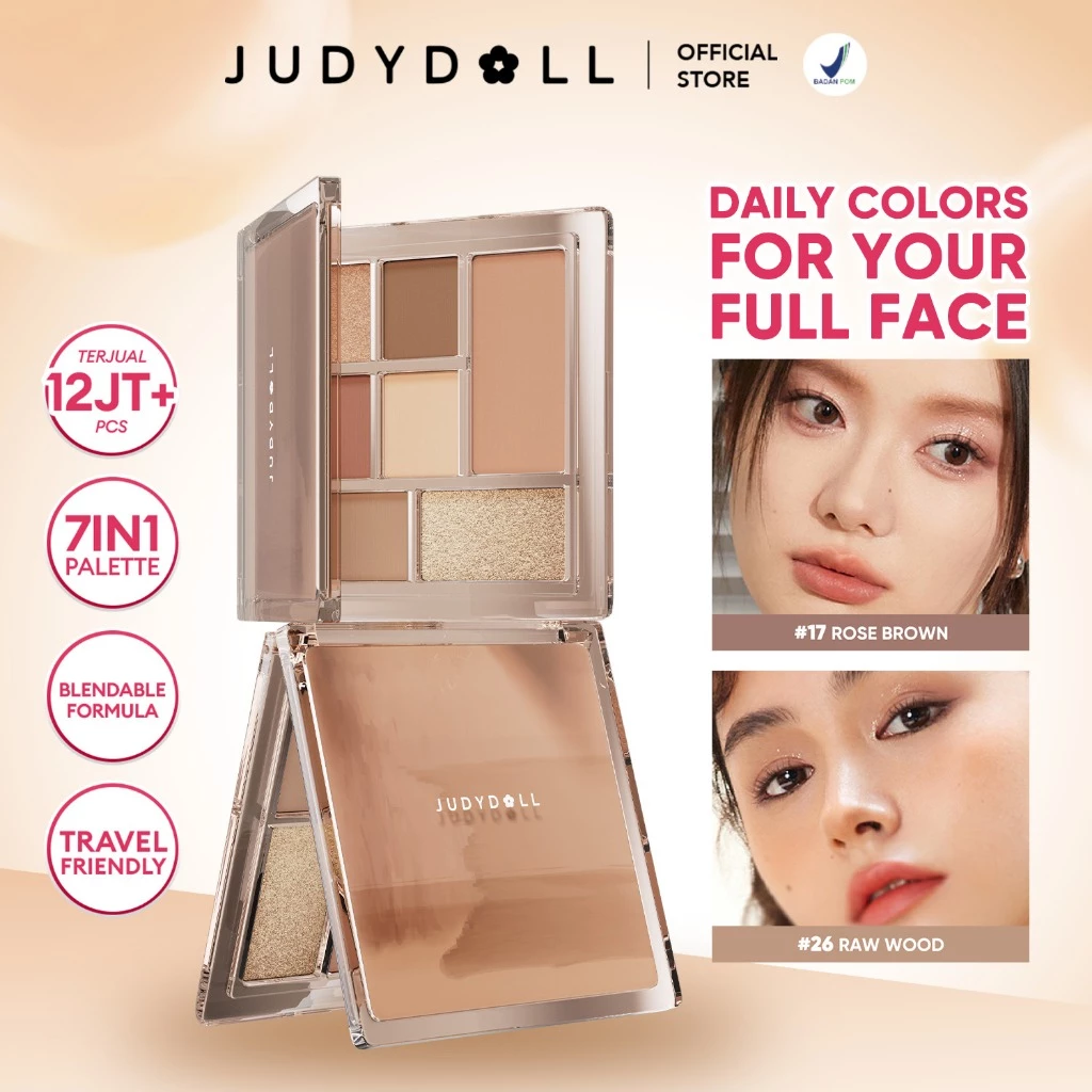 Judydoll Eyeshadow & Multi Function Full Face Palette - 9gr (Full Face Palette Multifungsi Sebagai Contour Powder, Blush On, Highlighter & Eyeshadow)