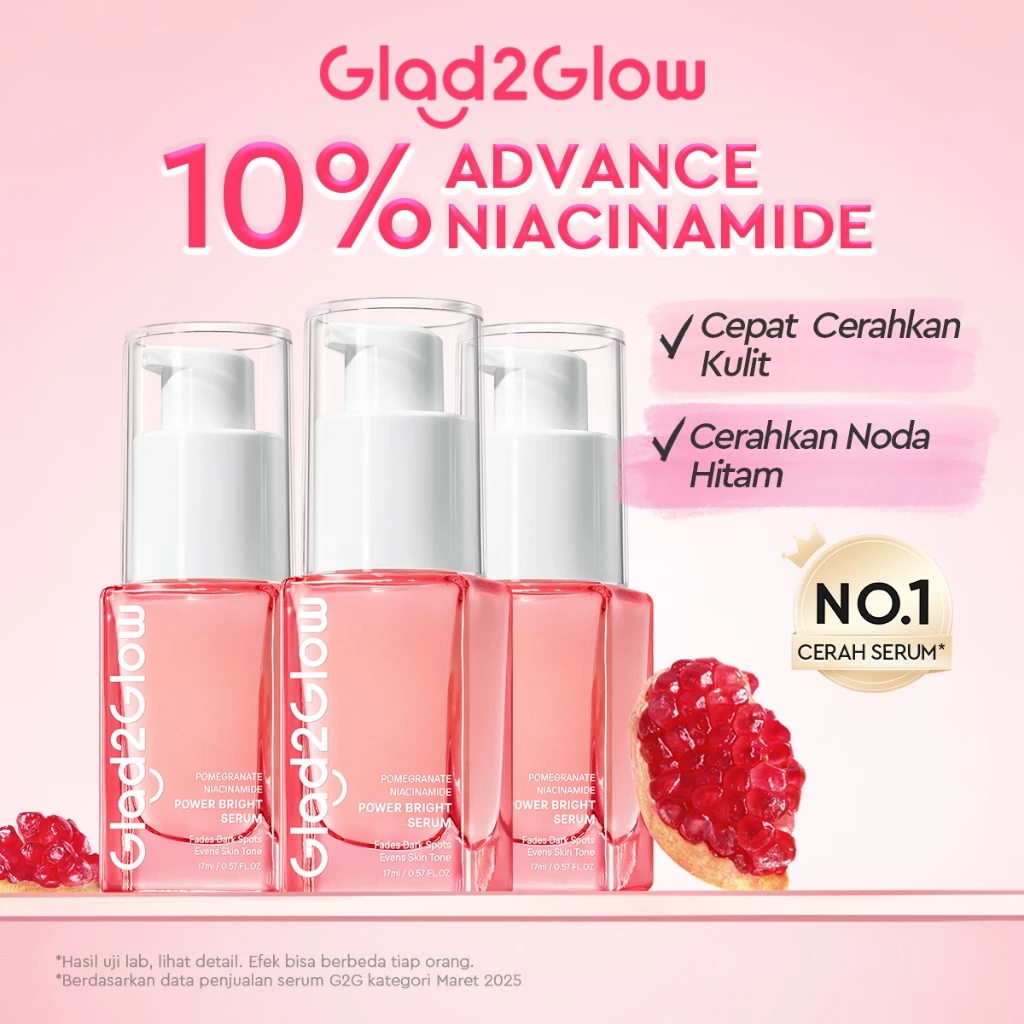 Glad2Glow Pomegrante Niacinamide Power Bright Serum Brightening Serum Mencerahkan Wajah Pemutih Wajah Serum Wajah Serum Glowing Serum Whitening Serum And Essence Wajah Facial Serum  Bekas Jerawat g2glow official store