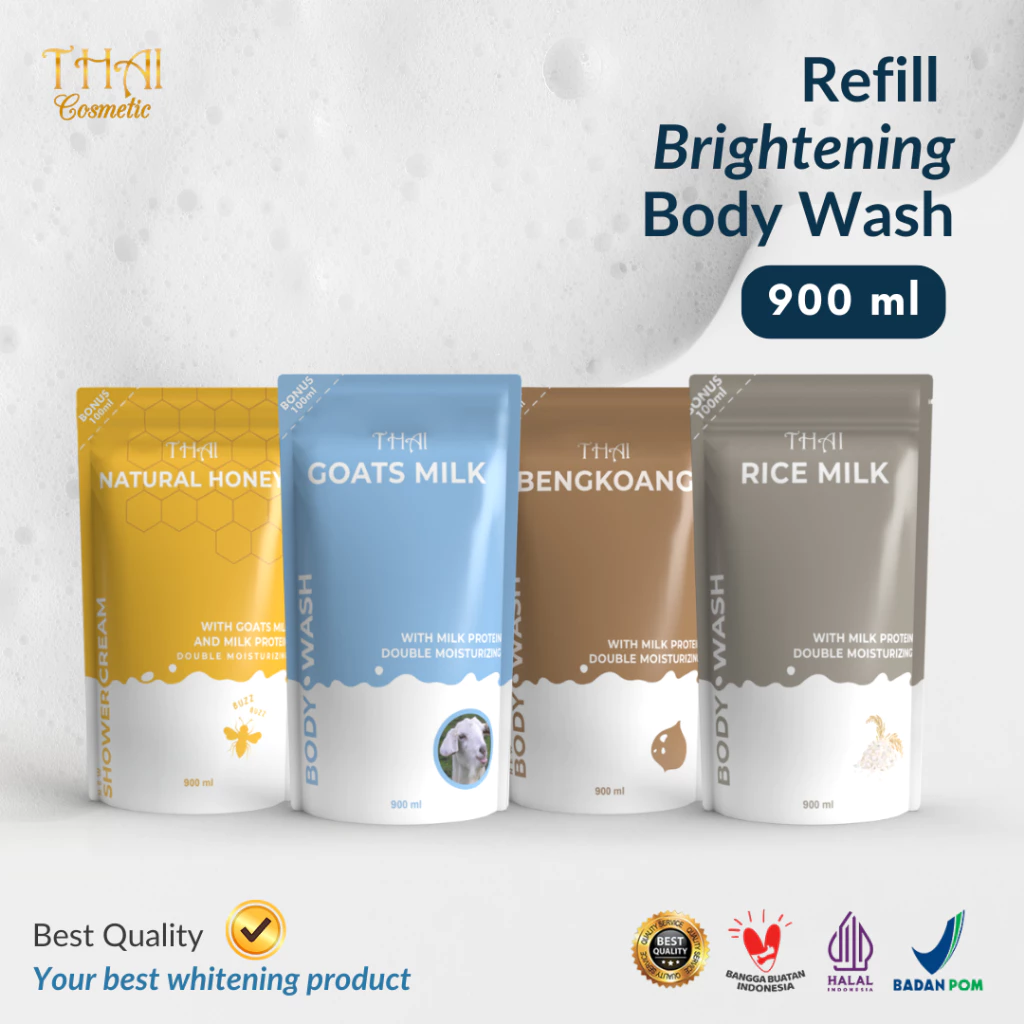 Thai Body Wash Refill Pouch 900ml + 100ml FREE - Sabun Cair Pemutih & Pelembab Kulit